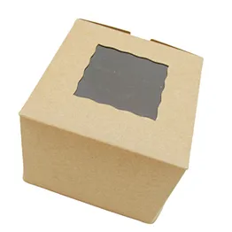 Cheap price custom kraft paper box for bakery, cupcake packaging box with clear windows cake box