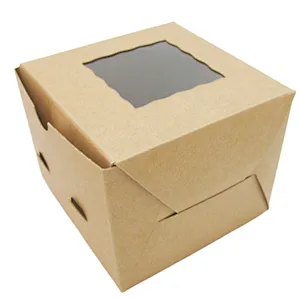 Cheap price custom kraft paper box for bakery, cupcake packaging box with clear windows cake box