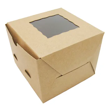 Cheap price custom kraft paper box for bakery, cupcake packaging box with clear windows cake box