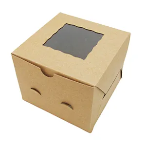 Cheap price custom kraft paper box for bakery, cupcake packaging box with clear windows cake box