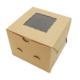 Cheap price custom kraft paper box for bakery, cupcake packaging box with clear windows cake box