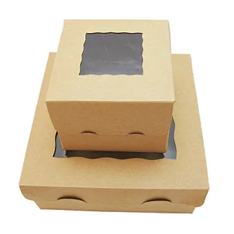 Cheap price custom kraft paper box for bakery, cupcake packaging box with clear windows cake box