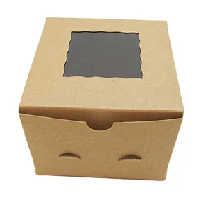 Cheap price custom kraft paper box for bakery, cupcake packaging box with clear windows cake box