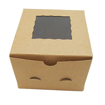 Cheap price custom kraft paper box for bakery, cupcake packaging box with clear windows cake box